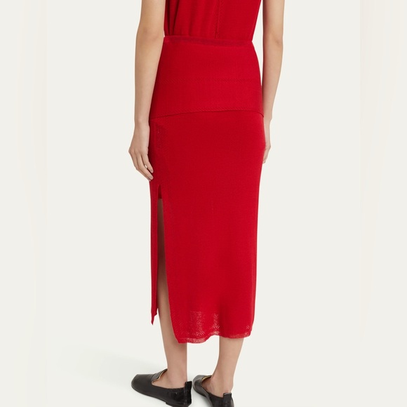 NWT Proenza Schouler White Label Linen Blend Cherry Red Knit Midi Skirt Size L - Picture 6 of 6
